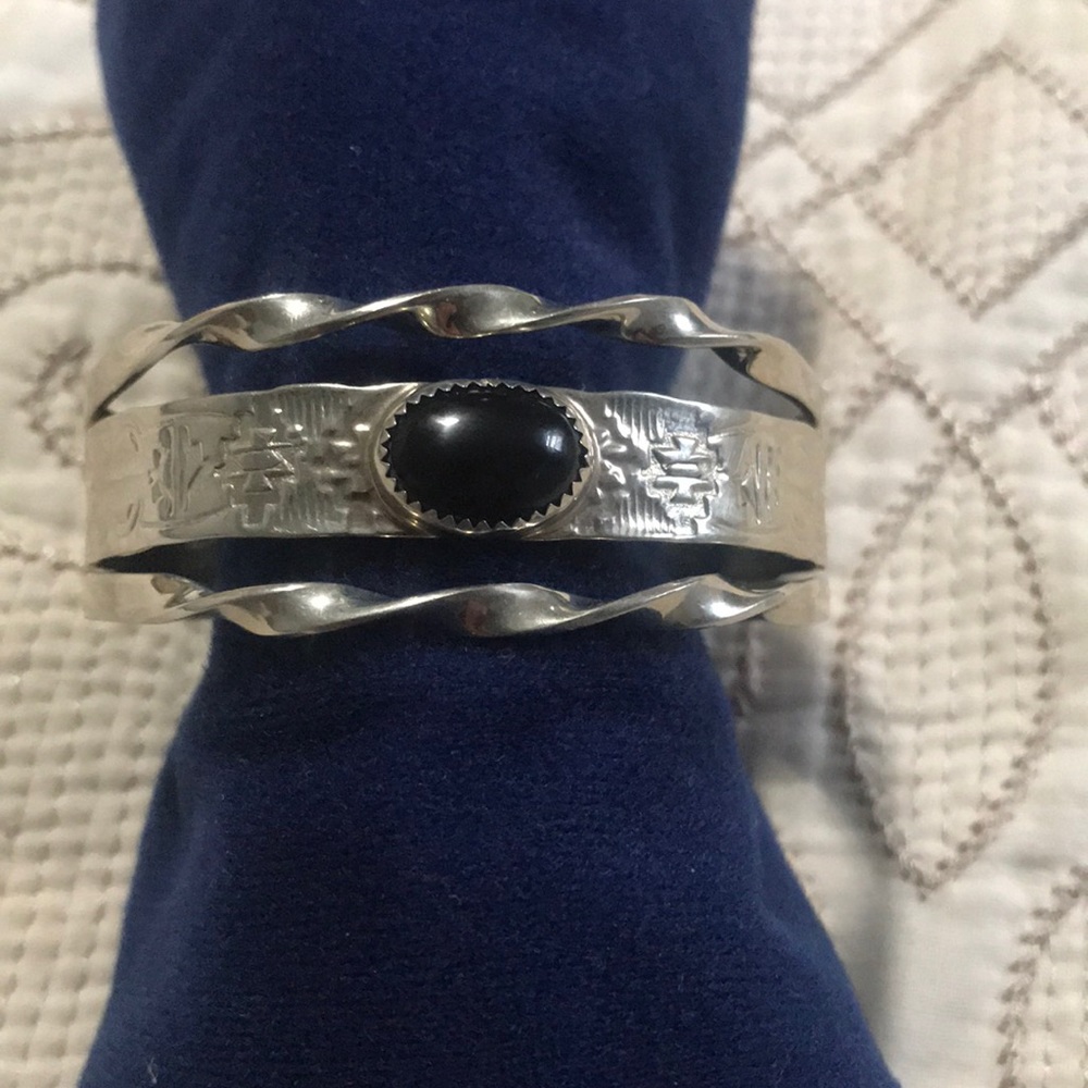 Black Onyx Sterling Silver Navajo Cuff Bracelet